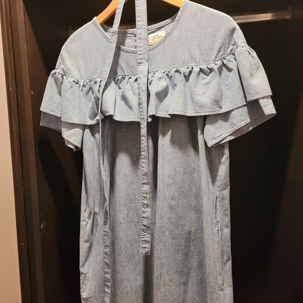 J CREW CHAMBRAY RUFFLE DRESS - Picture 2 of 3